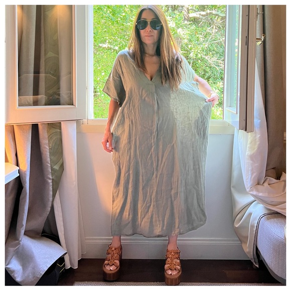 MADE IN ITALY 🇮🇹 LINEN Taupe MAXI  DRESS - Picture 4 of 6